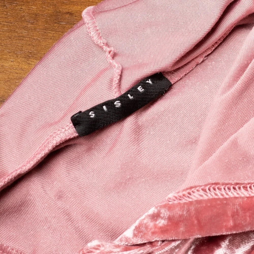 Sisley Crushed Velvet Top Pink Youth XL Girls 90s Benetton Athleisure Italy Cute - Picture 7 of 8